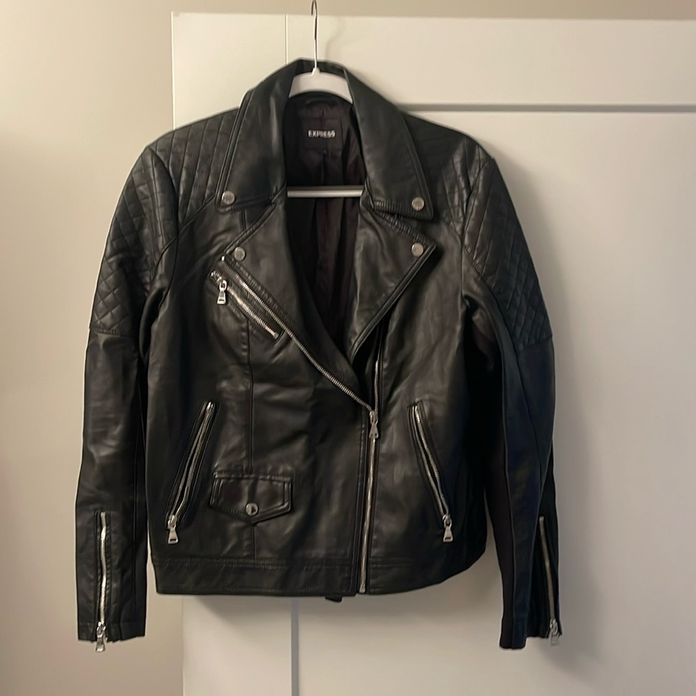 Express faux leather black moto jacket